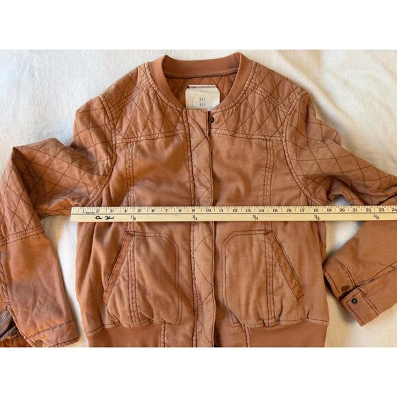 Anthropologie Hei Hei Rust Orange Quilted Zip Bomber Jacket Size L - Picture 8 of 9